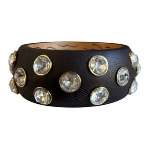 Betsey Johnson Black and Gold Bracelet with Clear Stones